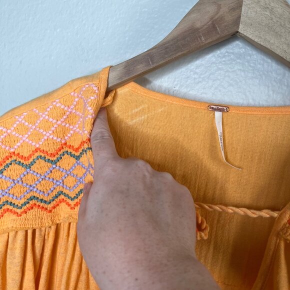 Free People Orange Boho Market Embroidered Cotton Tunic Medium - Picture 6 of 11